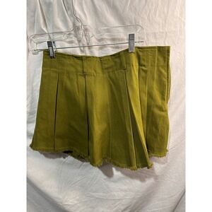 Ultra Flirt Olive Green Pleated Mini Skort Raw Hem Size L